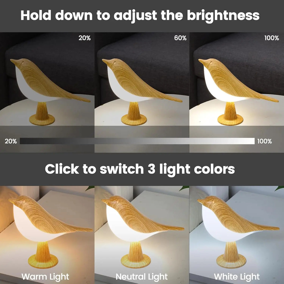 Touch Control Bird Lamp Art Deco Kitchen Dining Accessories