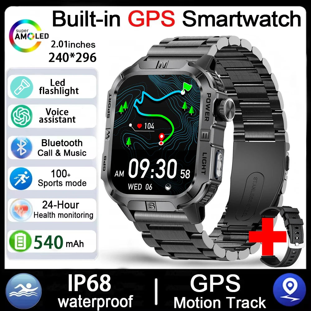 Men's GPS Smart Watch Outdoor Fitness Tracker AMOLED Bluetooth Call