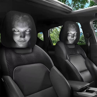 Car Headrest Cover 2 Pack Scary Face Pattern Seat Protector Halloween Decor