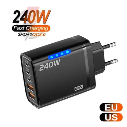 240W GaN USB C Charger 5 Port Adapter – Fast Charging Compatible Models