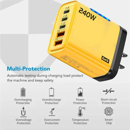 240W GaN USB C Charger 5 Port Adapter – Fast Charging Compatible Models