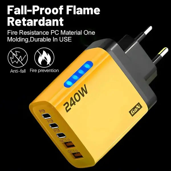 240W GaN USB C Charger 5 Port Adapter – Fast Charging Compatible Models