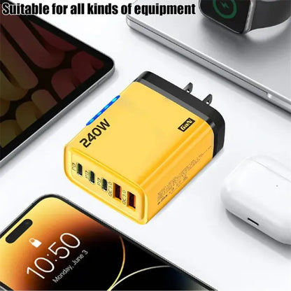 240W GaN USB C Charger 5 Port Adapter – Fast Charging Compatible Models
