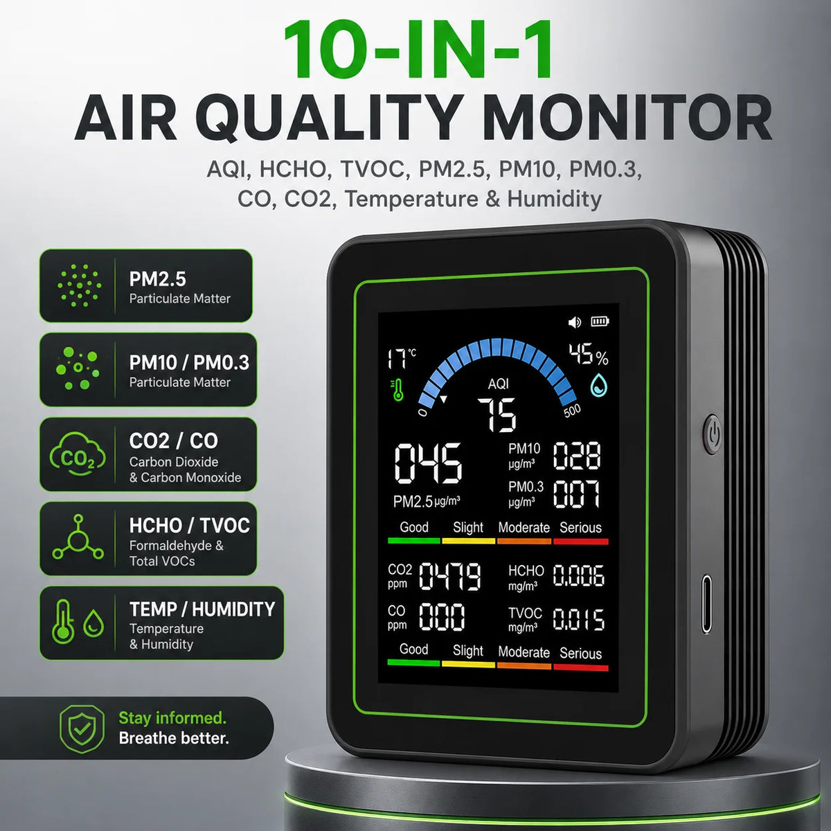 10 in 1 WIFI Indoor air Quality Monitor 
