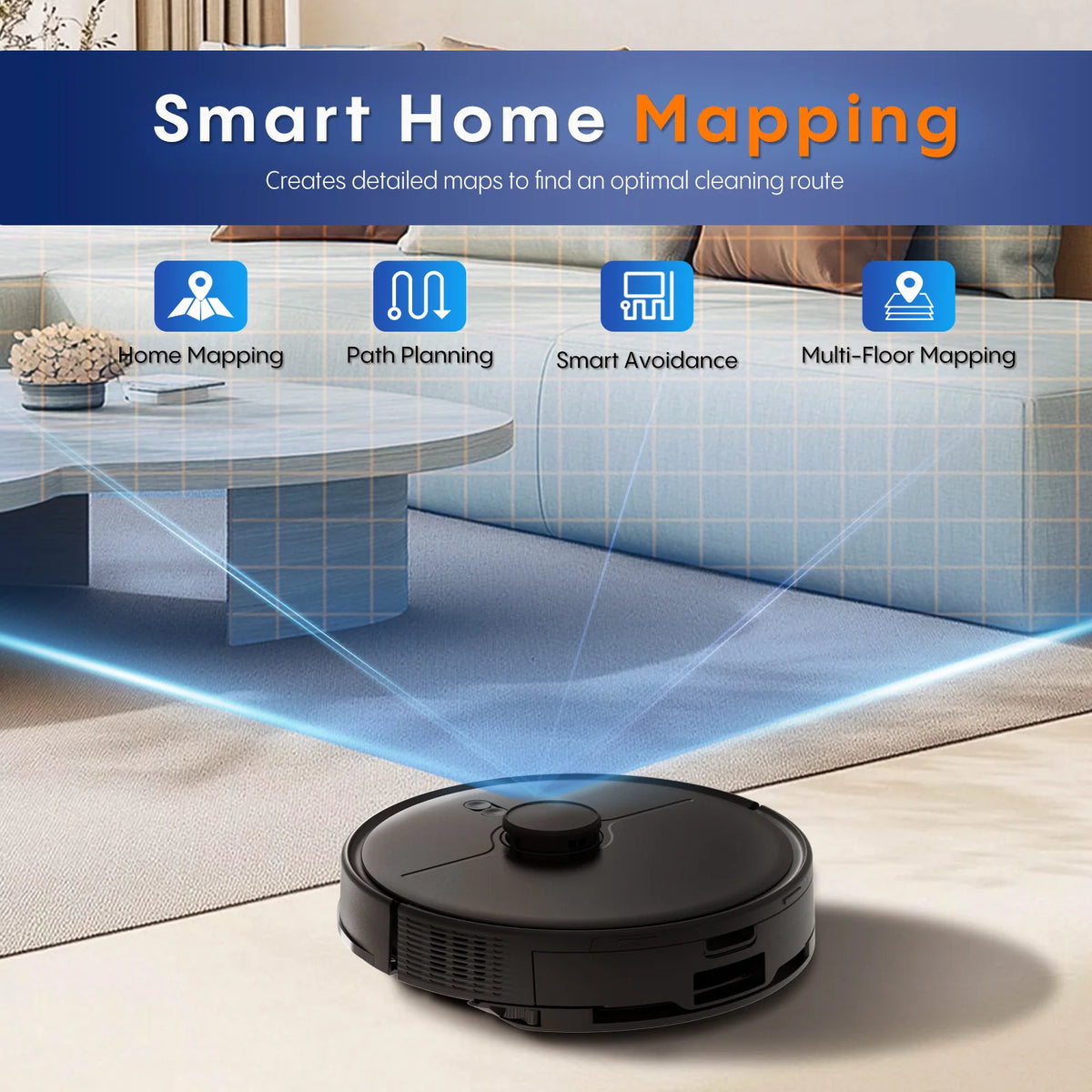 A6Pro 5000Pa Suction 3-in-1 Robot Vacuum Mop LiDAR Navigation Wi-Fi/App/Alexa Compatible Hard Floors Hotels Wet Dry Battery