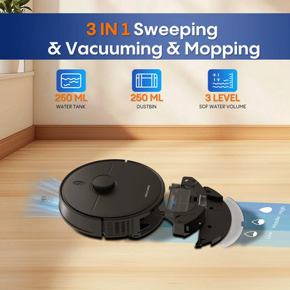 A6Pro 5000Pa Suction 3-in-1 Robot Vacuum Mop LiDAR Navigation Wi-Fi/App/Alexa Compatible Hard Floors Hotels Wet Dry Battery