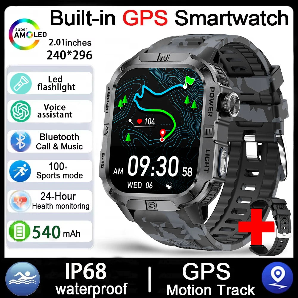 Men's GPS Smart Watch Outdoor Fitness Tracker AMOLED Bluetooth Call