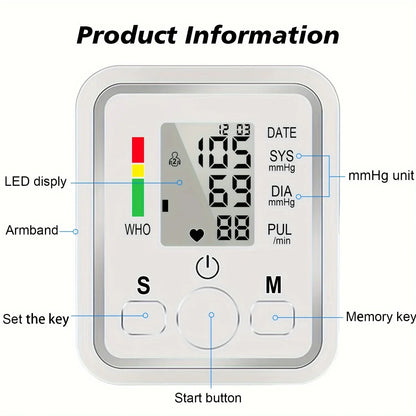 Automatic Upper Arm Blood Pressure Monitor – Digital BP & Pulse Meter
