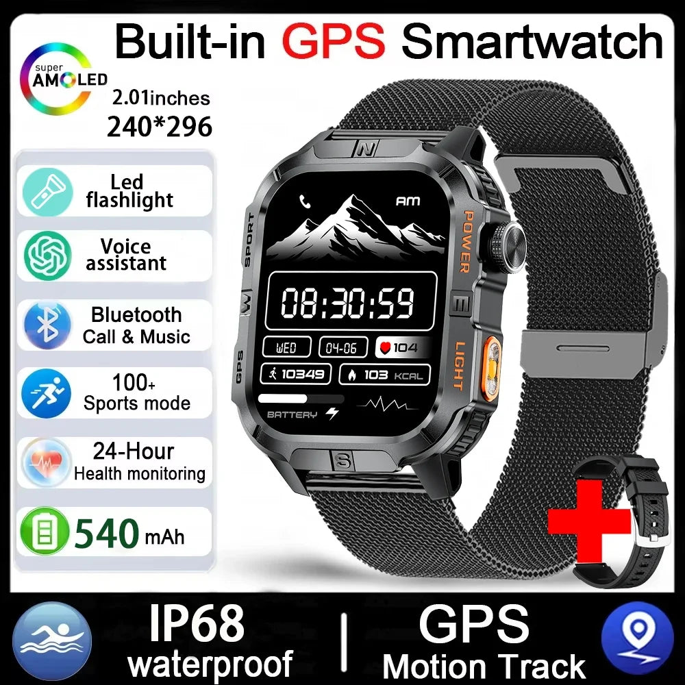Men's GPS Smart Watch Outdoor Fitness Tracker AMOLED Bluetooth Call