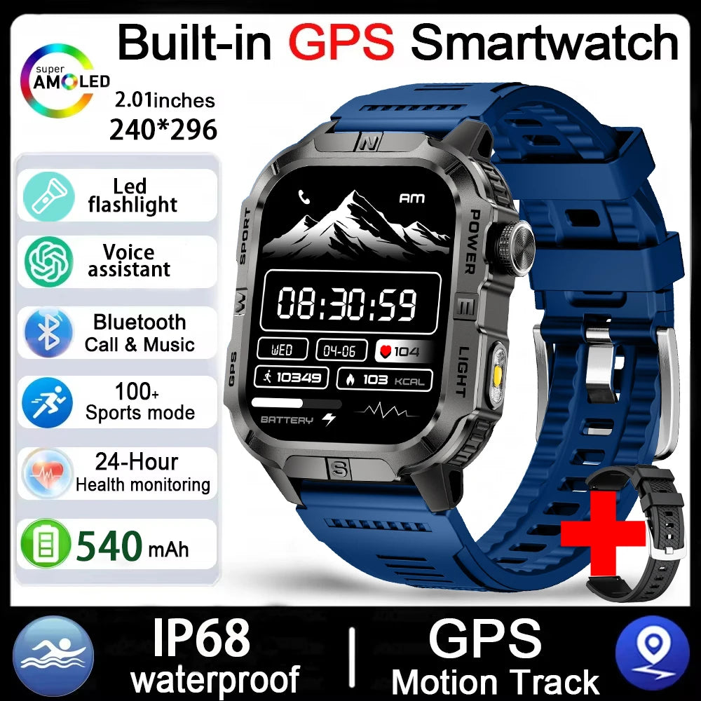 Men's GPS Smart Watch Outdoor Fitness Tracker AMOLED Bluetooth Call