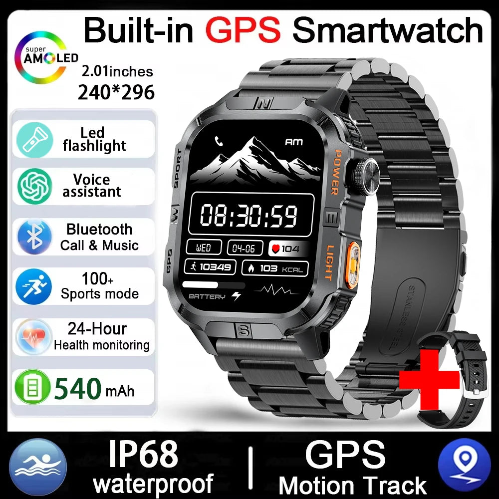 Men's GPS Smart Watch Outdoor Fitness Tracker AMOLED Bluetooth Call