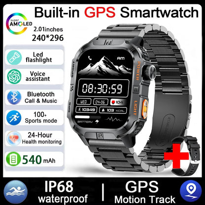 Men's GPS Smart Watch Outdoor Fitness Tracker AMOLED Bluetooth Call