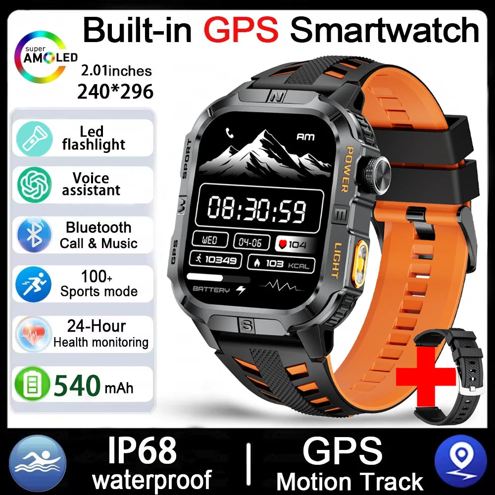 Men's GPS Smart Watch Outdoor Fitness Tracker AMOLED Bluetooth Call