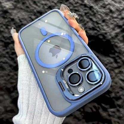Luxury Magnetic Shockproof iPhone Case with Stand, Full Coverage Clear PC + TPU Cover, MagSafe-Style Ring, Lens Protection, Anti-Scratch Design for iPhone 17 16E 16 15 14 13 12 11 Series