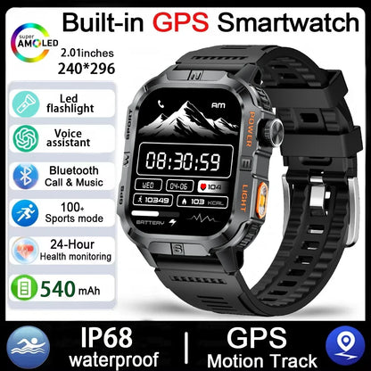 Men's GPS Smart Watch Outdoor Fitness Tracker AMOLED Bluetooth Call