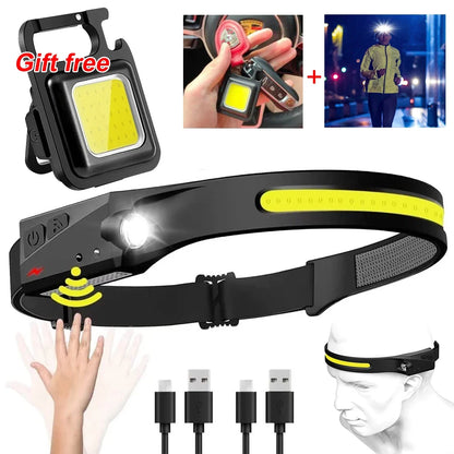 Heinast LED Rechargeable Headlamp 230° Wide Beam – Motion Sensor USB Camping Head Torch