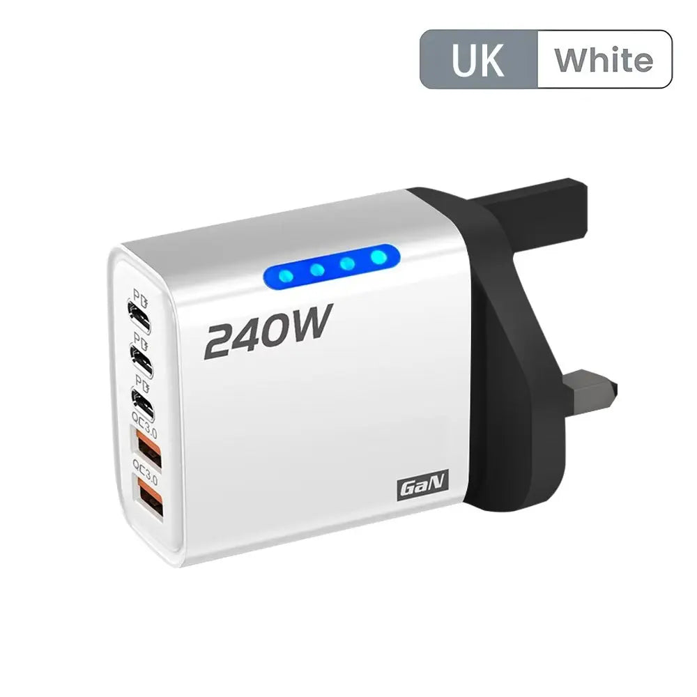 240W GaN USB C Charger 5 Port Adapter – Fast Charging Compatible Models