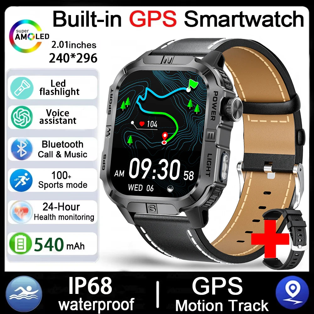 Men's GPS Smart Watch Outdoor Fitness Tracker AMOLED Bluetooth Call