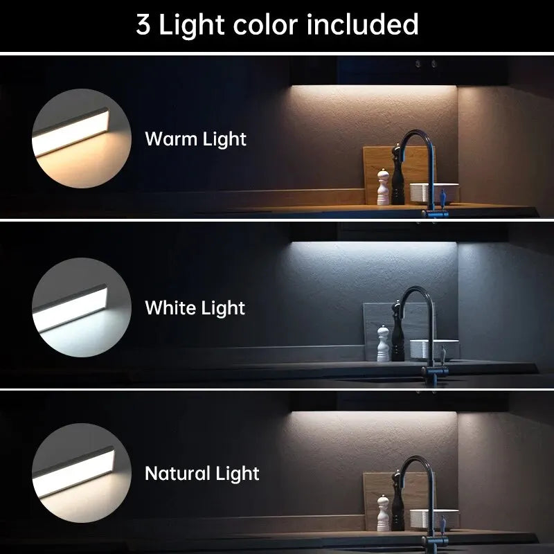 LED Motion Sensor Under Cabinet Light – USB Wireless, 3-Color, Kitchen & Wardrobe Lighting
