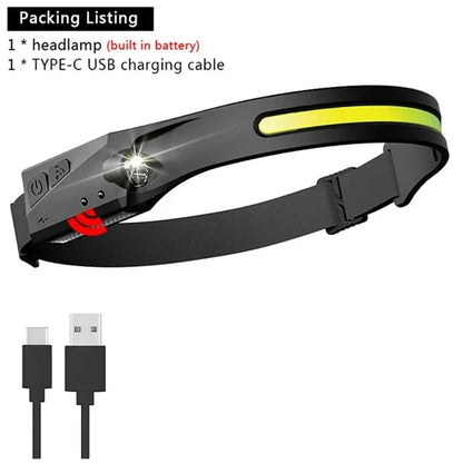 Heinast LED Rechargeable Headlamp 230° Wide Beam – Motion Sensor USB Camping Head Torch