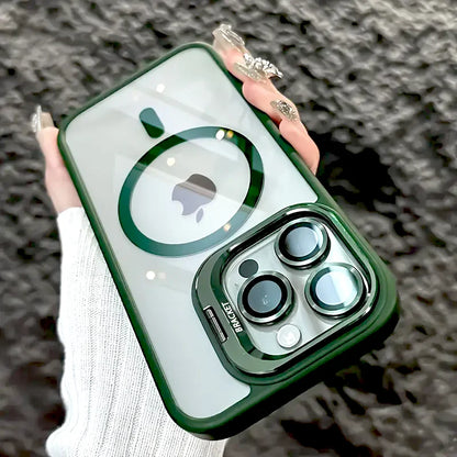 Luxury Magnetic Shockproof iPhone Case with Stand, Full Coverage Clear PC + TPU Cover, MagSafe-Style Ring, Lens Protection, Anti-Scratch Design for iPhone 17 16E 16 15 14 13 12 11 Series
