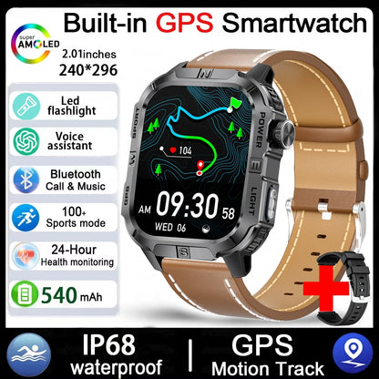 Men's GPS Smart Watch Outdoor Fitness Tracker AMOLED Bluetooth Call