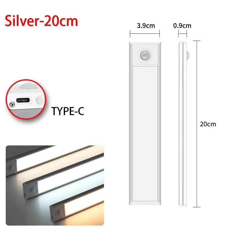LED Motion Sensor Under Cabinet Light – USB Wireless, 3-Color, Kitchen & Wardrobe Lighting