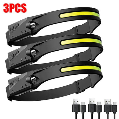 Heinast LED Rechargeable Headlamp 230° Wide Beam – Motion Sensor USB Camping Head Torch