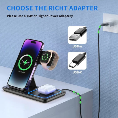 3-in-1 Foldable Wireless Charging Station for iPhone, Watch & AirPods