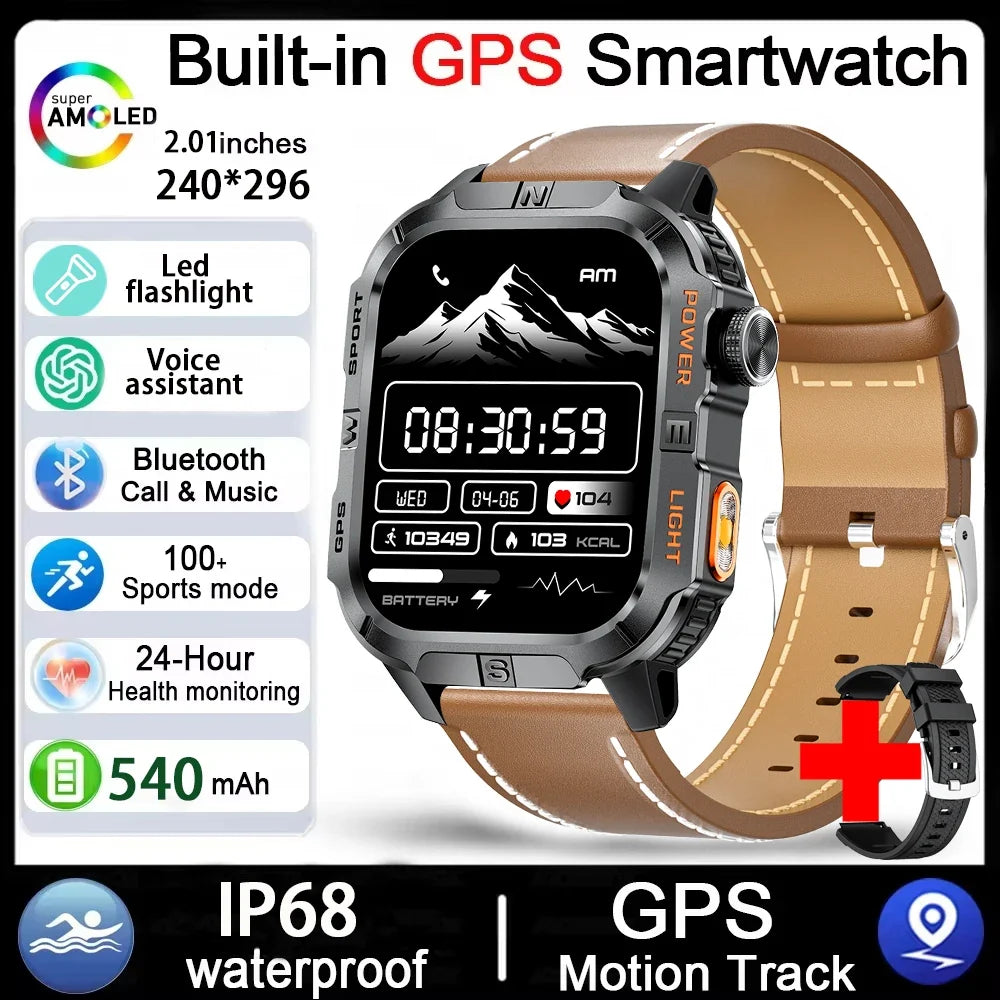 Men's GPS Smart Watch Outdoor Fitness Tracker AMOLED Bluetooth Call