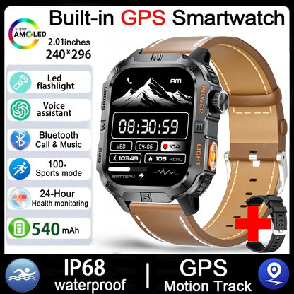 Men's GPS Smart Watch Outdoor Fitness Tracker AMOLED Bluetooth Call