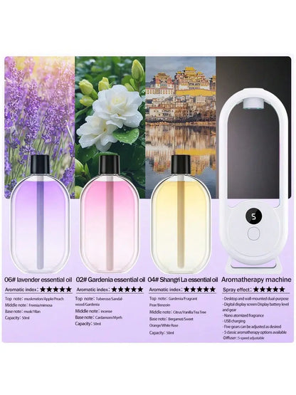 Rechargeable portable aroma diffuser Essential Oil Aromatherapy machine Timed air freshener to remove odors 5 modes timed spray