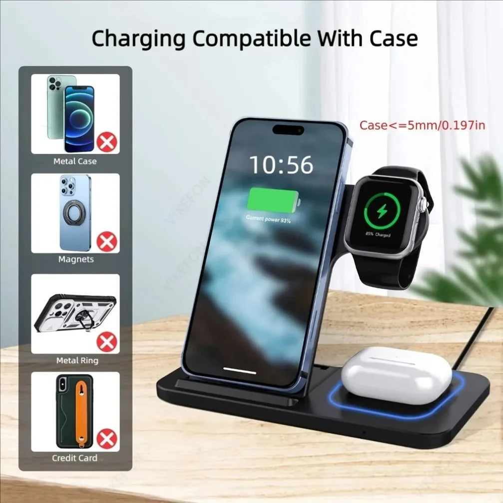 3-in-1 Foldable Wireless Charging Station for iPhone, Watch & AirPods