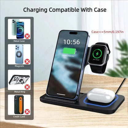3-in-1 Foldable Wireless Charging Station for iPhone, Watch & AirPods