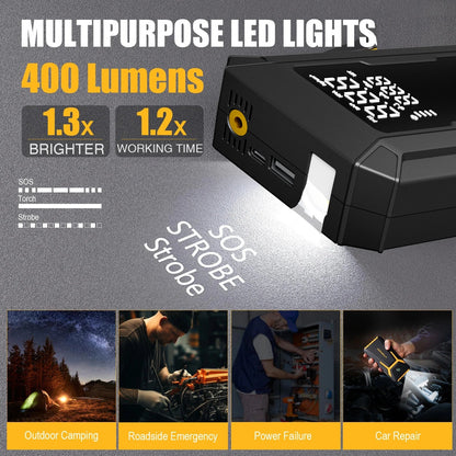 Car Jump Starter with Air Pump 4000A Jump Starter &150PSI Air Compressor, Portable Auto Power Banlk ,Tire Inflator, LED Light