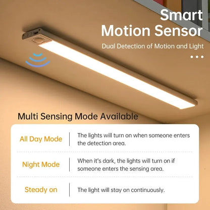 LED Motion Sensor Under Cabinet Light – USB Wireless, 3-Color, Kitchen & Wardrobe Lighting