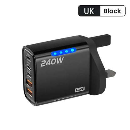 240W GaN USB C Charger 5 Port Adapter – Fast Charging Compatible Models