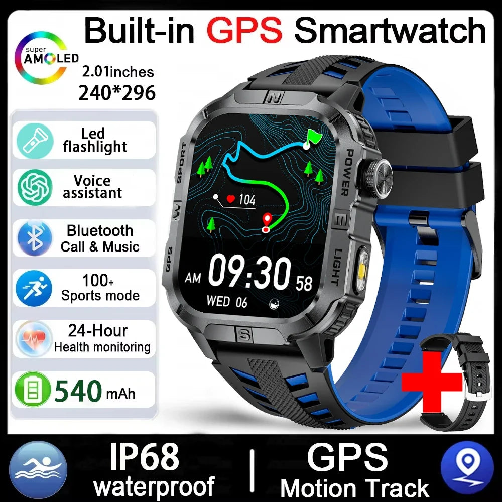 Men's GPS Smart Watch Outdoor Fitness Tracker AMOLED Bluetooth Call
