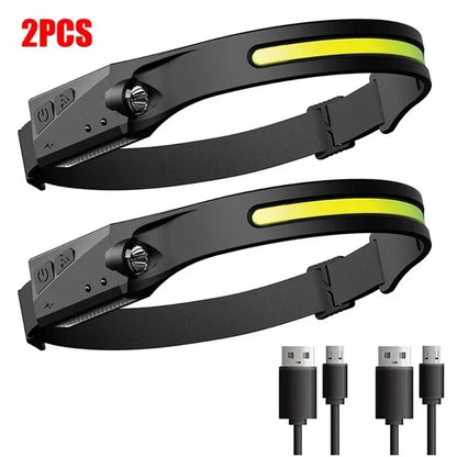 Heinast LED Rechargeable Headlamp 230° Wide Beam – Motion Sensor USB Camping Head Torch