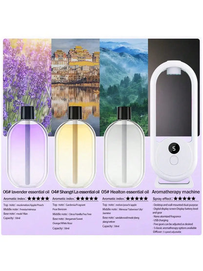 Rechargeable portable aroma diffuser Essential Oil Aromatherapy machine Timed air freshener to remove odors 5 modes timed spray
