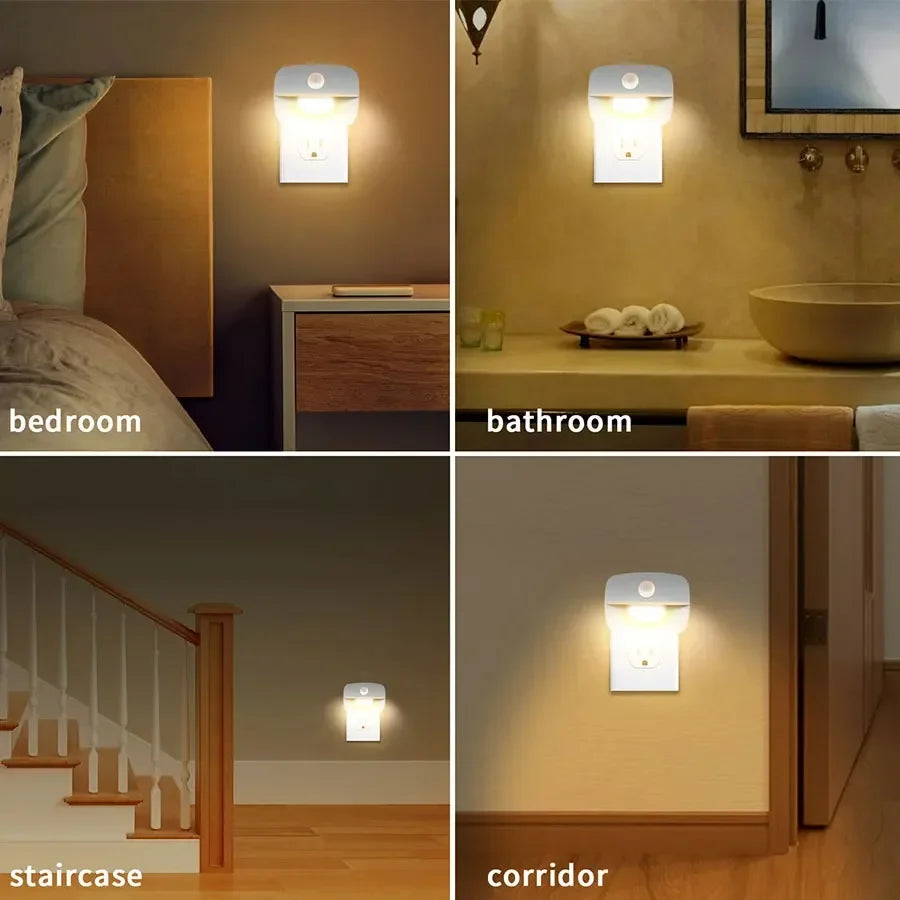 Led Night Light With Motion Sensor EU US Socket AC 85-265V Pir Human Induction Lamp 3 Colors Plug In Wall For Bedroom Hallway