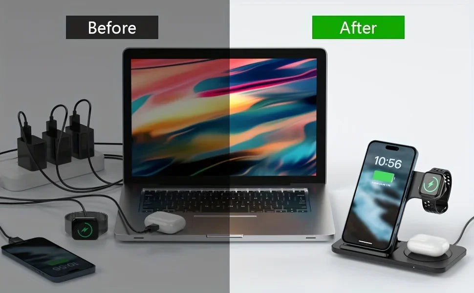 3-in-1 Foldable Wireless Charging Station for iPhone, Watch & AirPods