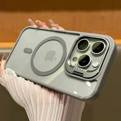 Luxury Magnetic Shockproof iPhone Case with Stand, Full Coverage Clear PC + TPU Cover, MagSafe-Style Ring, Lens Protection, Anti-Scratch Design for iPhone 17 16E 16 15 14 13 12 11 Series