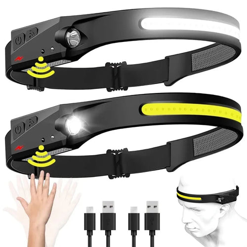 Heinast LED Rechargeable Headlamp 230° Wide Beam – Motion Sensor USB Camping Head Torch