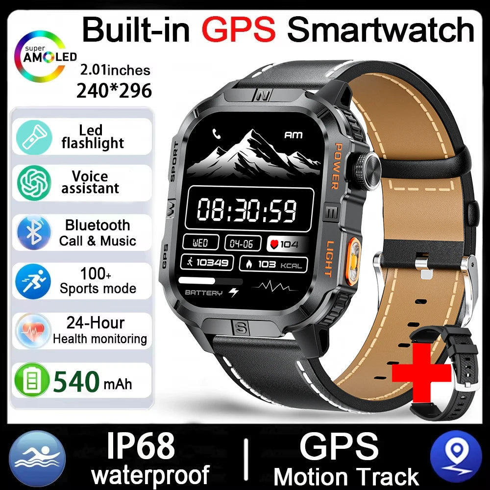 Men's GPS Smart Watch Outdoor Fitness Tracker AMOLED Bluetooth Call