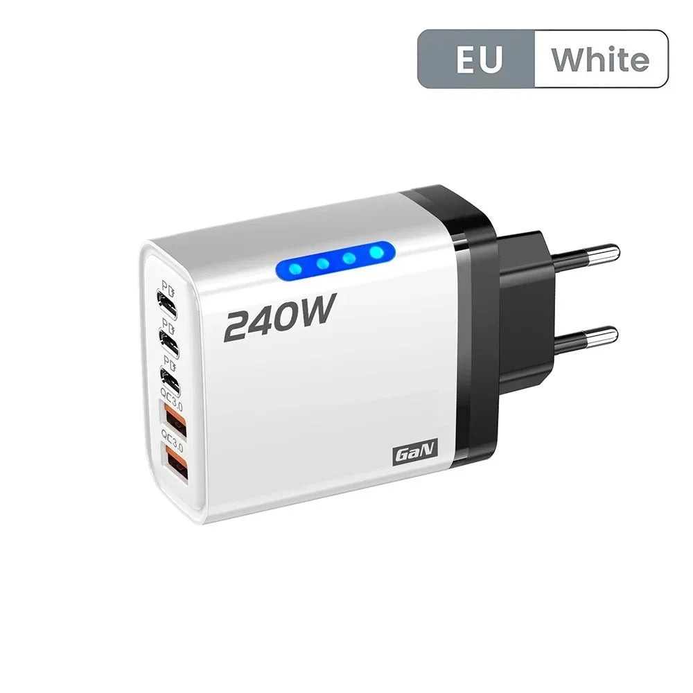 240W GaN USB C Charger 5 Port Adapter – Fast Charging Compatible Models