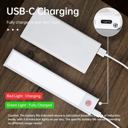 LED Motion Sensor Under Cabinet Light – USB Wireless, 3-Color, Kitchen & Wardrobe Lighting