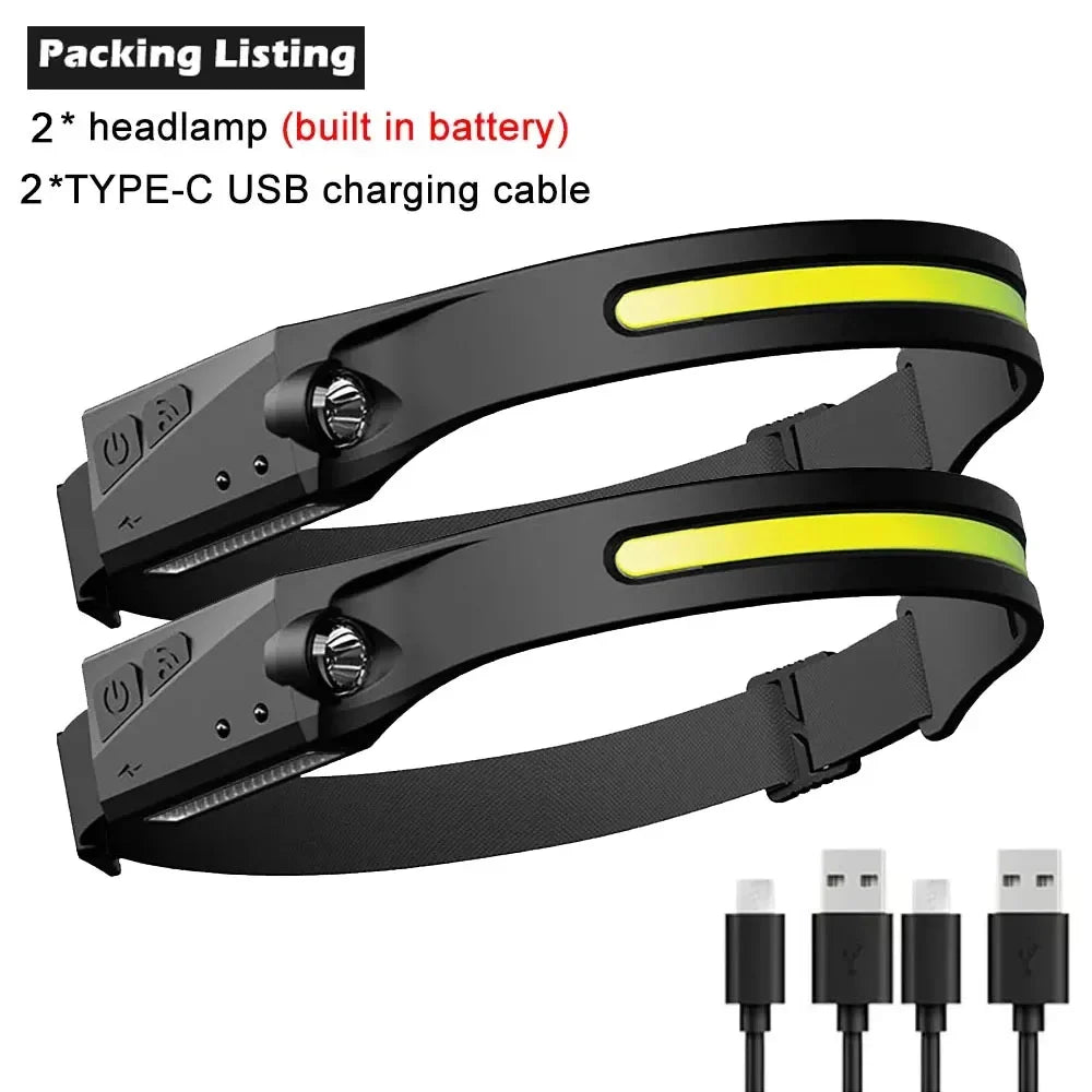 Heinast LED Rechargeable Headlamp 230° Wide Beam – Motion Sensor USB Camping Head Torch